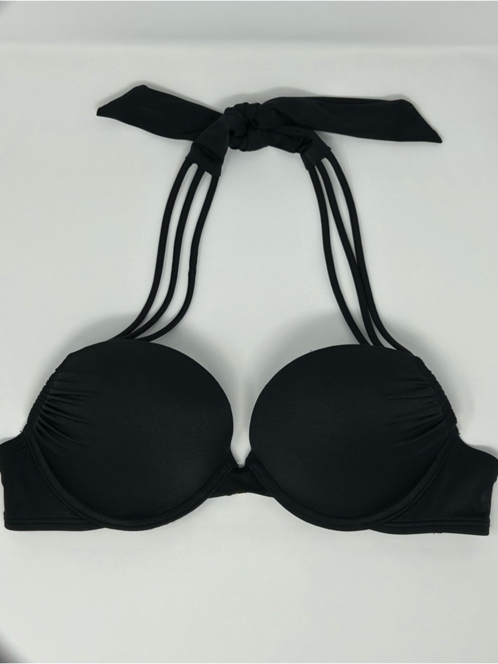 Victoria's Secret Black Strappy Halter Bombshell Push-Up Bikini Top 34A - Picture 2 of 8